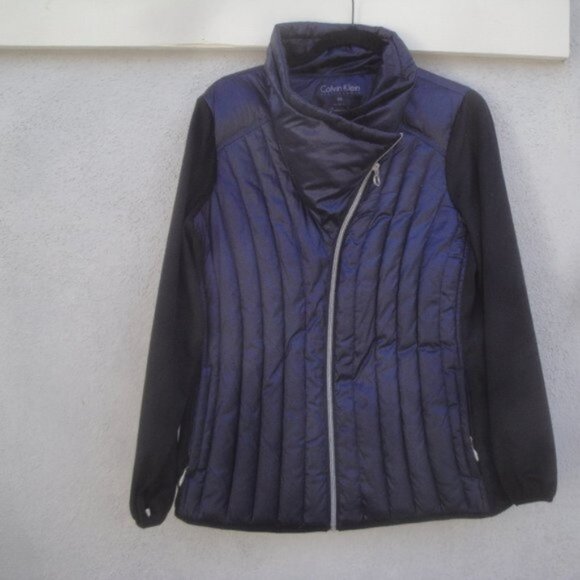 Calvin Klein Womens Navy Blue Size 0X Duck Down Puffer Body Zipper Knit Sleeves - Picture 2 of 5